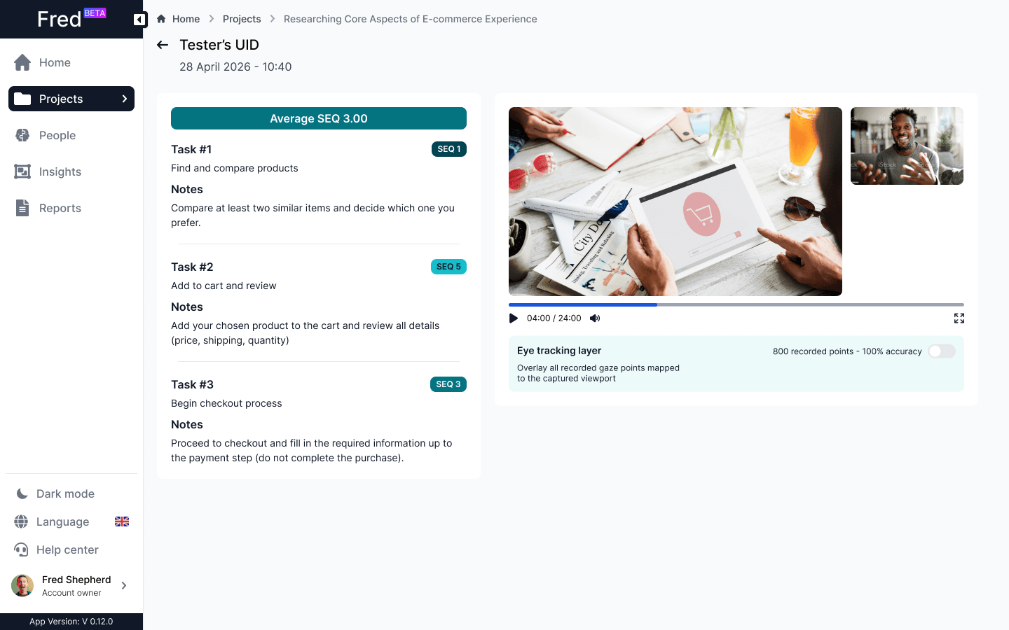 Fred insight signals dashboard with layered participant evidence