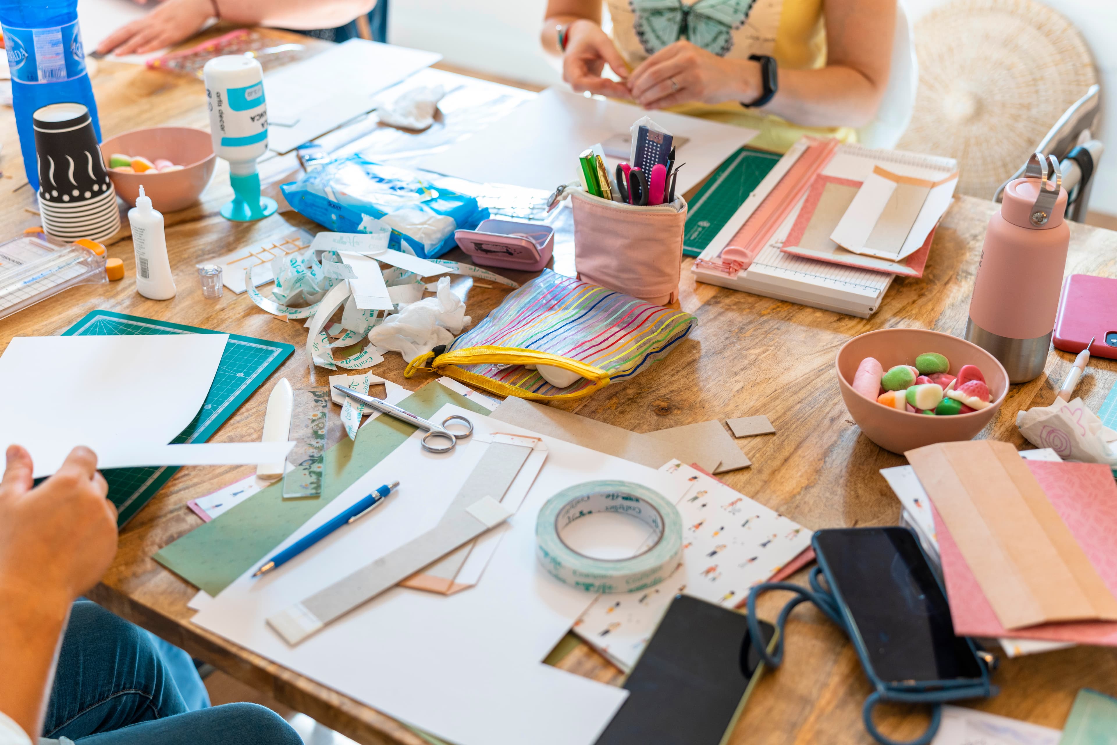 Scrapbooking Workshop. School materials and tools for creating a handmade album.